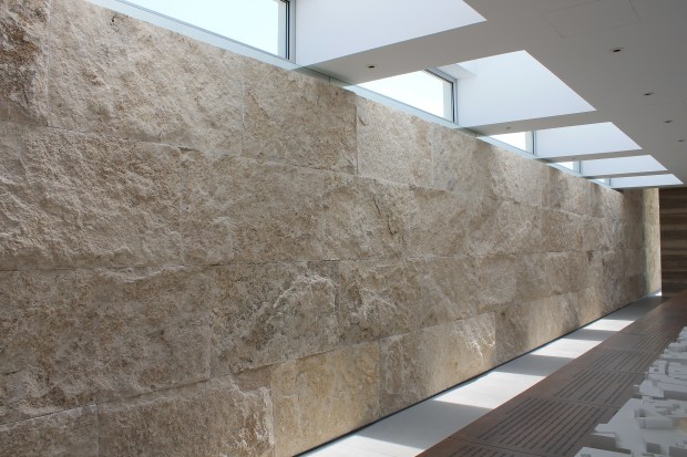 13-10-Kavi Kittani-wall of split face Travertine stone from Tuscany.